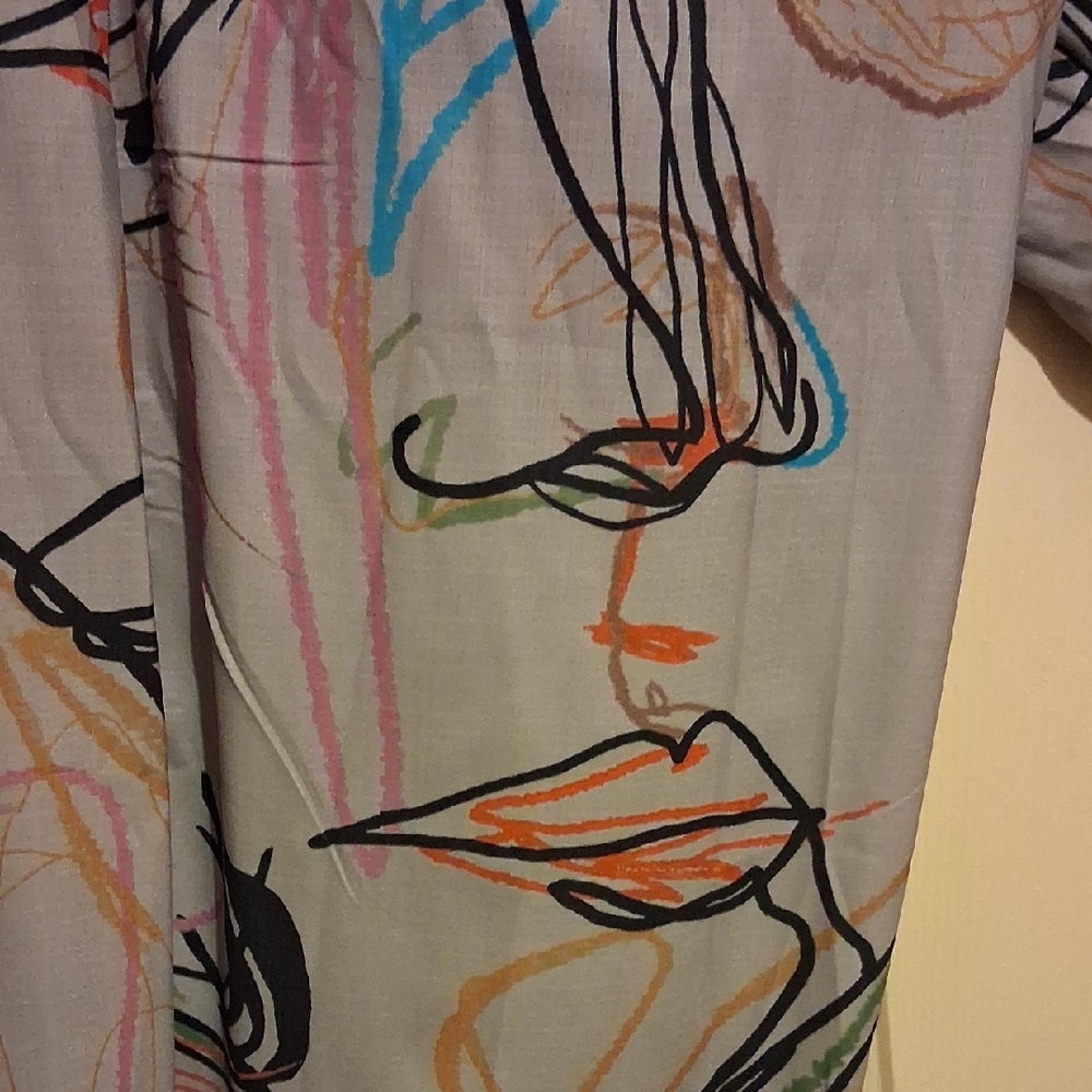 Abstract Face Print Wide Leg Pants - Gray - Picture 2 of 6